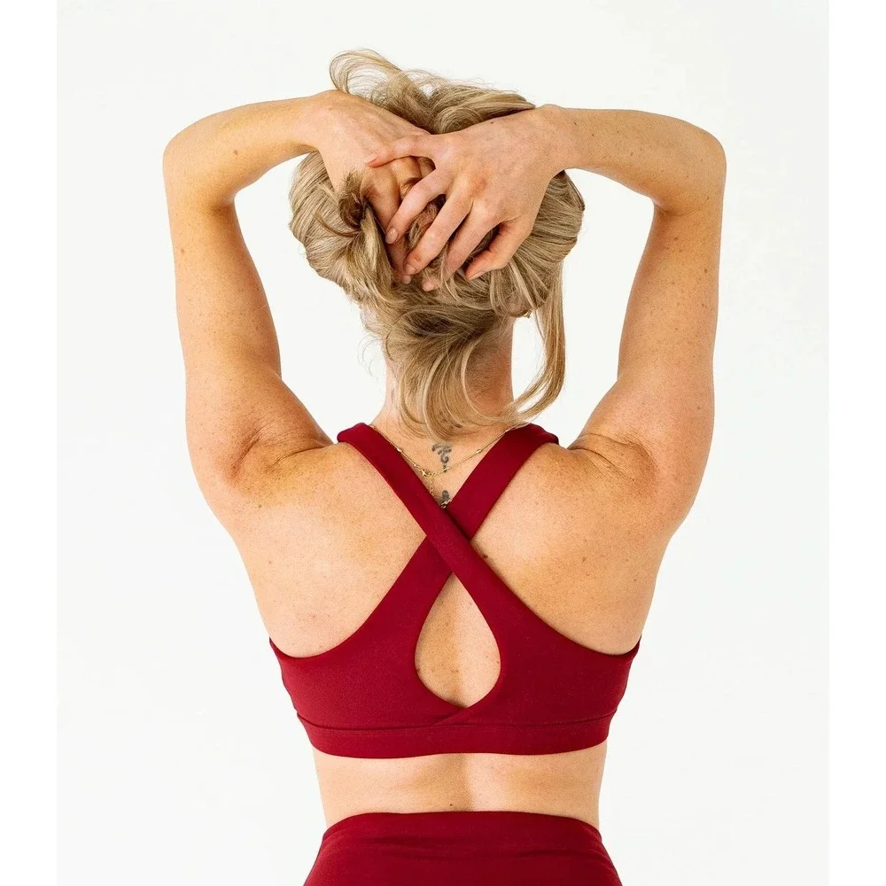 Resoluna Crossed Back Medium Support Sports Bra Cabernet L/XL New With‎ Tags